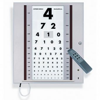 PODŚWIETLANA TABLICA OKULISTYCZNA "OKO" Z PILOTEM DLA DOROSŁYCH I DZIECI (TABLICA OKO, TABLICA SNELLENA)