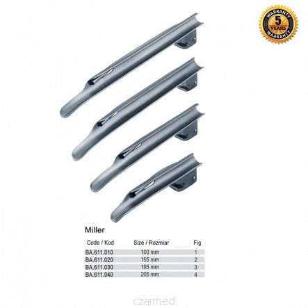 Zestaw laryngoskopowy z wymiennym światłowodem Miller z łyżkami fig.1-4 + Midi uchwyt