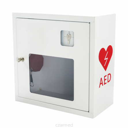 Szafka na AED ASB1011 biała z alarmem dźwiękowym na  kluczyk