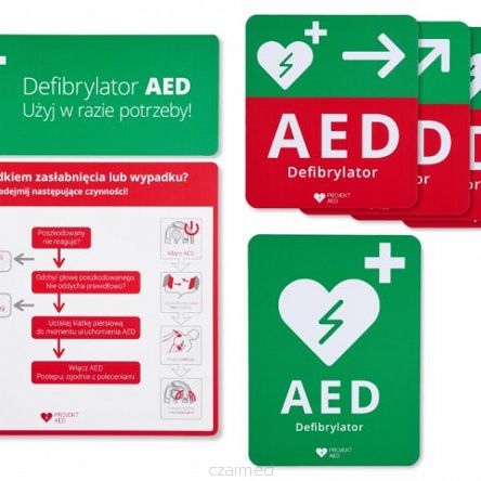 Zestaw tablic informacyjnych AED (Alg,Info,W,W,E,E)